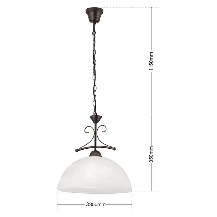 Orion Leuchten Hängeleuchte Alabast Ø 36 cm -  - Bronze Pendelleuchte mit mattiertem Glasschirm, Höhe 1150mm, Schirm-Ø 350mm.