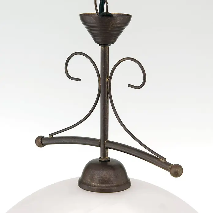 Orion Leuchten Hängeleuchte Alabast Ø 36 cm -  - Metallene Lampenhalterung in antikem Bronze mit dekorativen Schnörkeln und weißem Schirm.