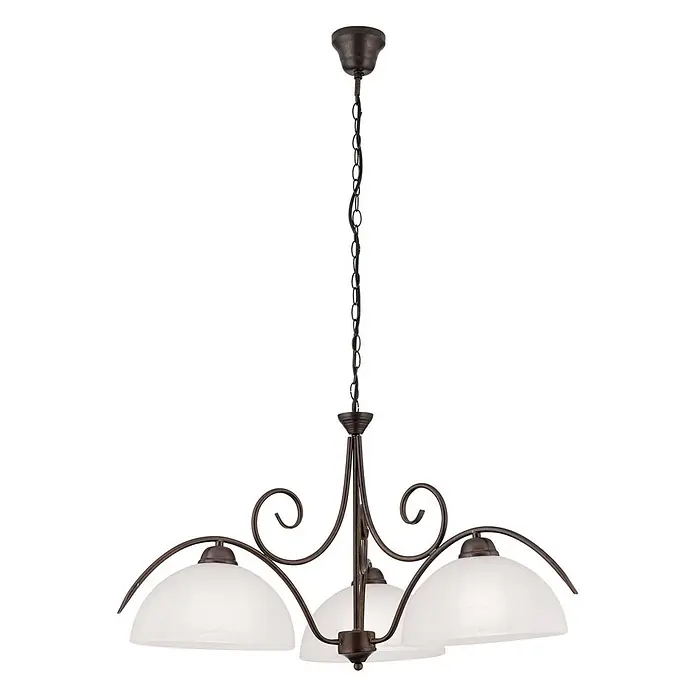 Orion Leuchten Hängeleuchte Alabast Ø 68 cm -  - Dreiflammige Pendelleuchte mit dunkelbronzenem Metallrahmen und mattweißen Glasschirmen, an einer Kette hängend.