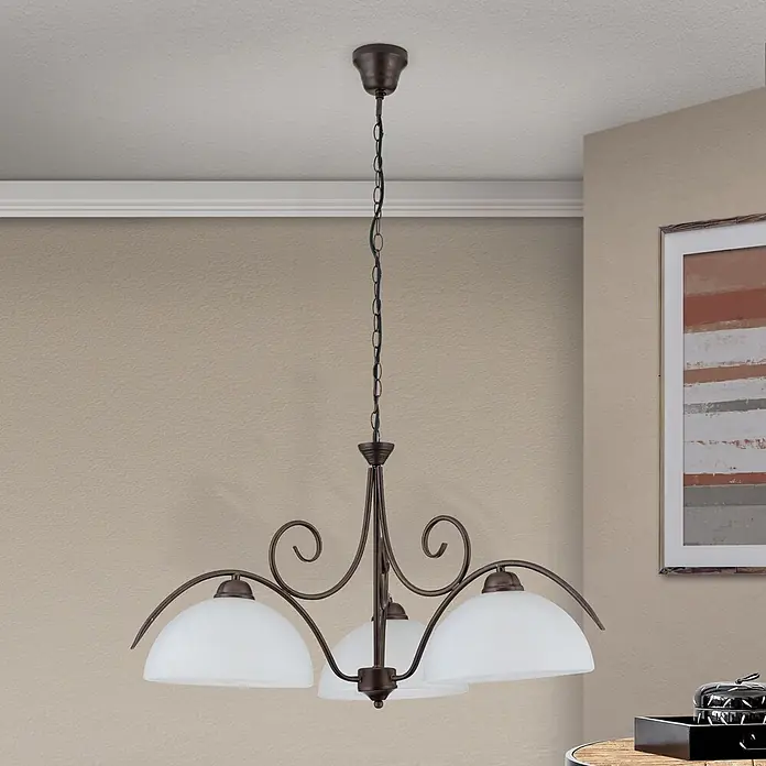 Orion Leuchten Hängeleuchte Alabast Ø 68 cm -  - Dunkelbronze Deckenleuchte mit drei satinierten Glasschirmen.