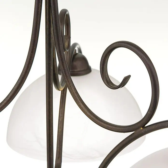Orion Leuchten Hängeleuchte Alabast Ø 68 cm -  - Dunkle Metallleuchte mit Zierornamenten und weißem Glasschirm.