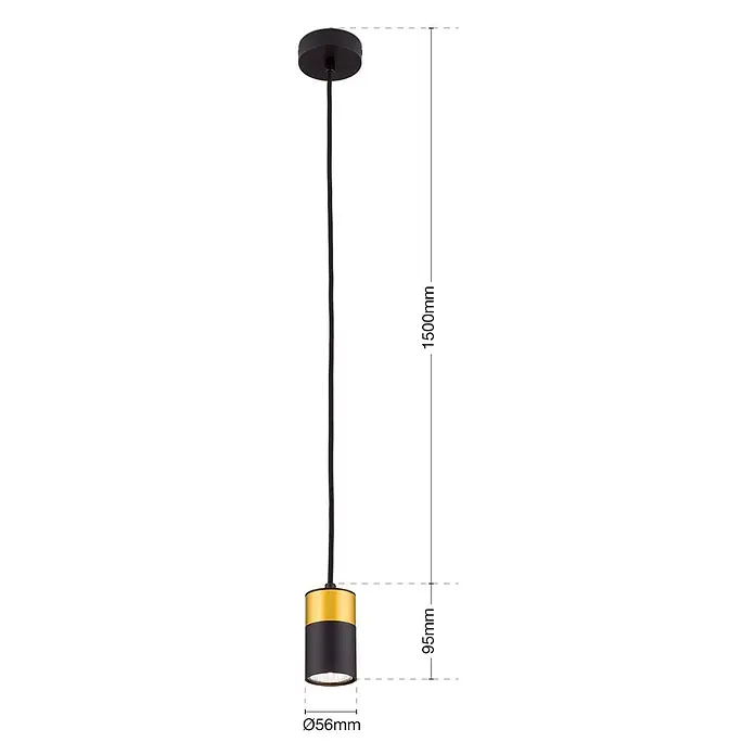 Orion Leuchten Pendelleuchte Martini H 9.5 cm -  - Moderne schwarze und messingfarbene zylindrische Pendelleuchte mit schwarzem Kabel.
