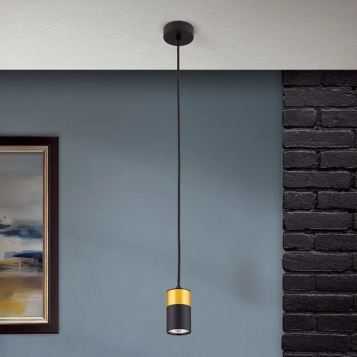 Orion Leuchten Pendelleuchte Martini H 9.5 cm -  - Schwarze und goldene Pendelleuchte hängt von der Decke.