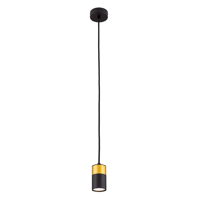 Orion Leuchten Pendelleuchte Martini H 9.5 cm -  - Schwarze und goldene zylindrische Pendelleuchte mit schwarzem Textilkabel.