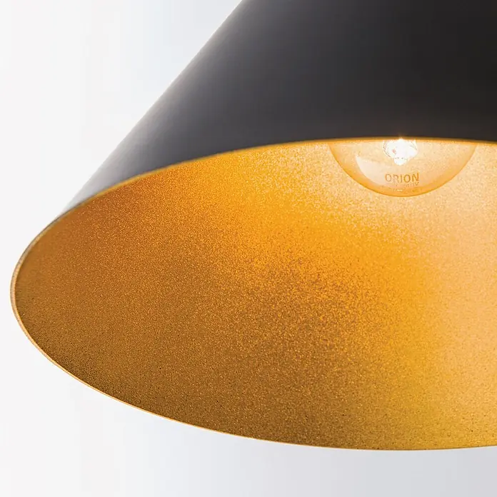 Orion Leuchten Pendelleuchte Gunda Ø 25 cm -  - Schwarzer Lampenschirm mit texturierter Gold-Innenseite und sichtbarer ORION 240V Birne.