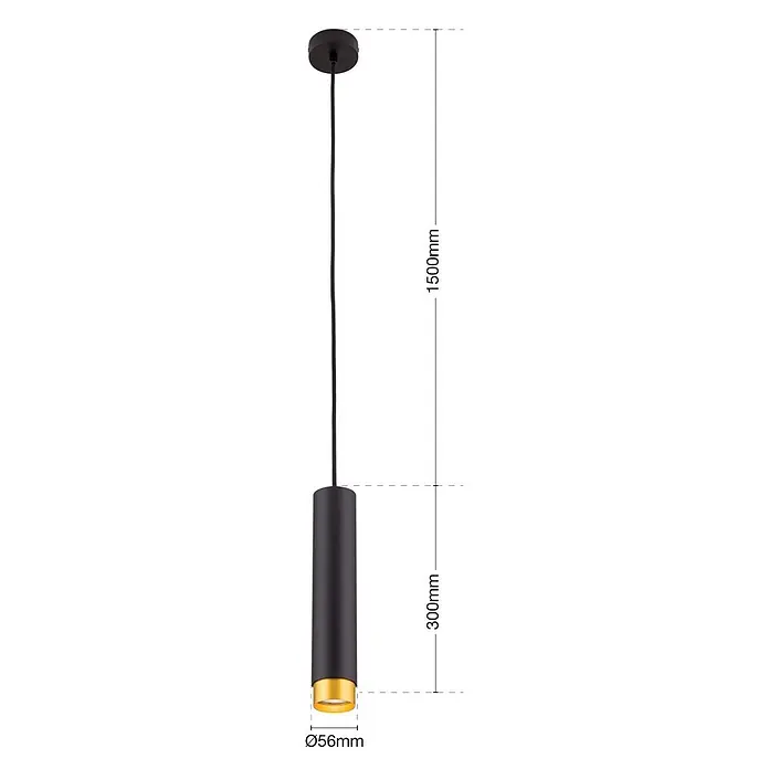 Orion Leuchten Pendelleuchte Martini H 30 cm -  - Schwarze zylindrische Pendelleuchte mit goldenem Inneren, H1500mm, Ø56mm.