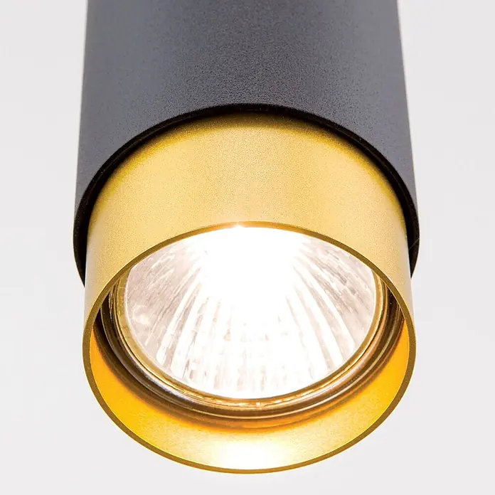 Orion Leuchten Pendelleuchte Martini H 30 cm -  - Zylindrische schwarz-goldene Spotleuchte mit leuchtender Glühbirne.