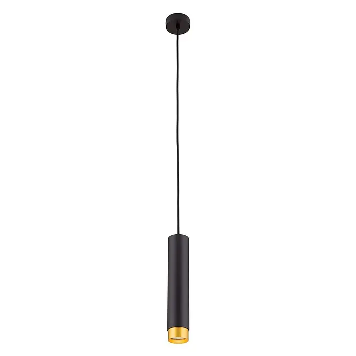 Orion Leuchten Pendelleuchte Martini H 30 cm -  - Schwarze zylindrische Pendelleuchte mit goldener Innenseite, von der Decke abgehängt.
