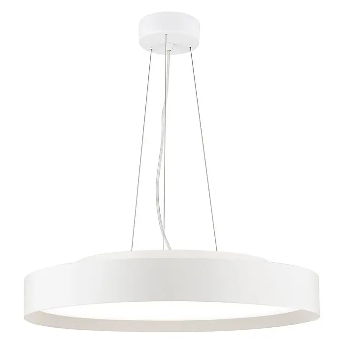 Orion Leuchten Pendelleuchte Vario Ø 60 cm -  - Weiße runde LED-Pendelleuchte, aufgehängt an einem runden Deckenbaldachin mit dünnen Kabeln.
