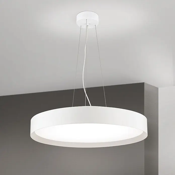 Orion Leuchten Pendelleuchte Vario Ø 60 cm -  - Weiße, runde, flache LED-Hängeleuchte hängt von der Decke.