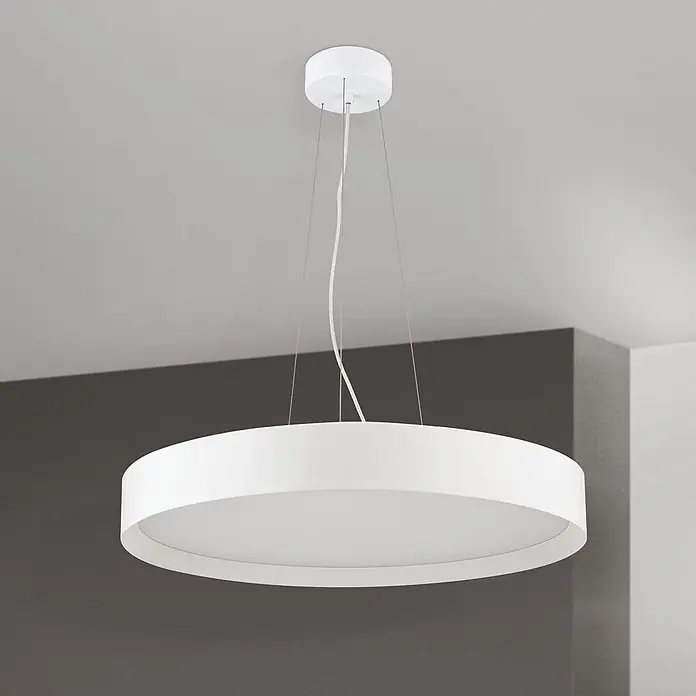 Orion Leuchten Pendelleuchte Vario Ø 60 cm -  - Weiße runde flache Pendelleuchte, die von einer Decke hängt.