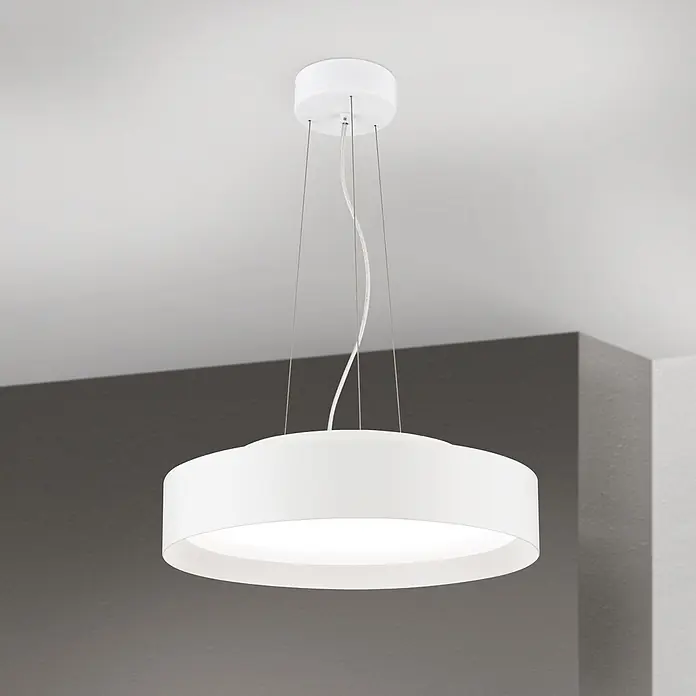 Orion Leuchten Pendelleuchte Vario Ø 40 cm -  - Runde, weiße LED-Pendelleuchte in Trommelform, von der Decke hängend, spendet weiches, gleichmäßiges Licht.