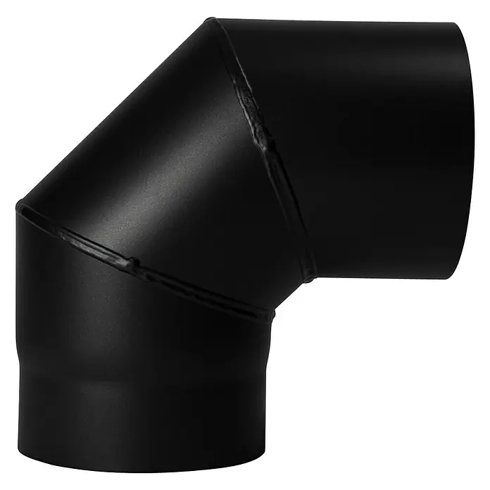 Ofenrohrbogen - Durchmesser: 130 mm, Bogenwinkel: 90 °, Senotherm lackiert, Schwarz Metallic - Schwarzes 90-Grad-Ofenrohrknie, ideal für Rauchabzugssysteme, mit robuster Konstruktion für zuverlässige Leistung und lange Lebensdauer.