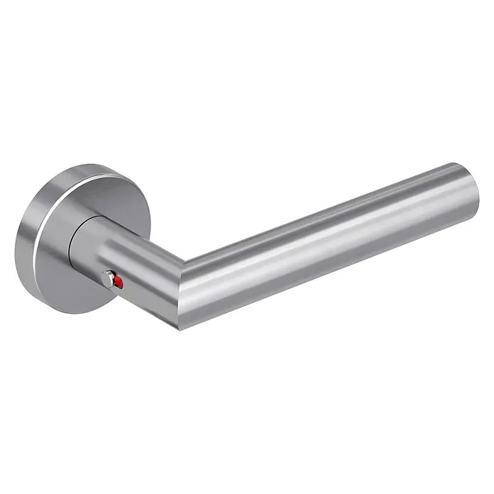 Diamond Doors Zimmertürgarnitur L-Form Premium Smart2Lock rechts - Stärke Tür: 38 mm - 45 mm, L-Form, Edelstahl matt, DIN Anschlag: Rechts, Passend für: Türen ohne Schlüssellochbohrung, Türen mit Schlüssellochbohrung benötigen zusätzlich eine Blindrosette - Türdrücker aus gebürstetem Metall mit runder Rosette und roter Sichtanzeige.