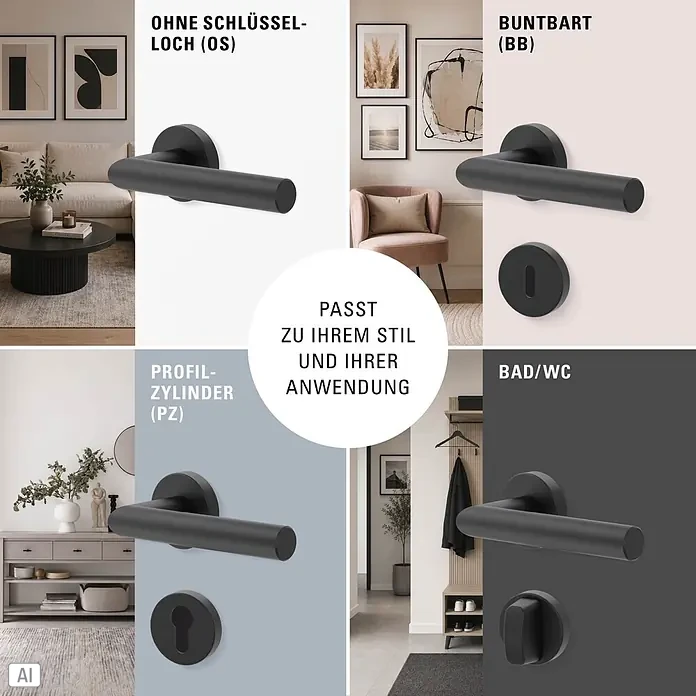 Diamond Doors Zimmertürgarnitur L-Form Premium Smart2Lock links - Stärke Tür: 38 mm - 45 mm, L-Form, Schwarz, DIN Anschlag: Links, Passend für: Türen ohne Schlüssellochbohrung, Türen mit Schlüssellochbohrung benötigen zusätzlich eine Blindrosette - Schwarze Türklinke mit Optionen für kein Schlüsselloch, Buntbart, Profilzylinder und Bad-/WC-Verriegelung für verschiedene Anwendungen.