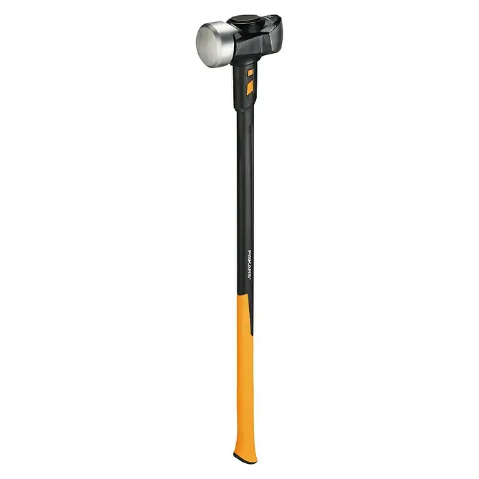Fiskars Vorschlaghammer XL - Länge: 920 mm, 4.500 g, Stahl - Ein langstieliger Vorschlaghammer mit silbernem Kopf, schwarzem Stiel und gelbem, strukturiertem Griff.