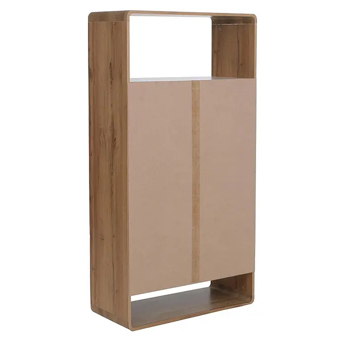 Mendler Highboard HWC-P43 155x80x41cm MDF - Wotan-Eiche-Optik, weiß -  - Hellbraunes Regal in Holzoptik mit abgerundeten Ecken und einer schlichten Faserplattenrückwand.