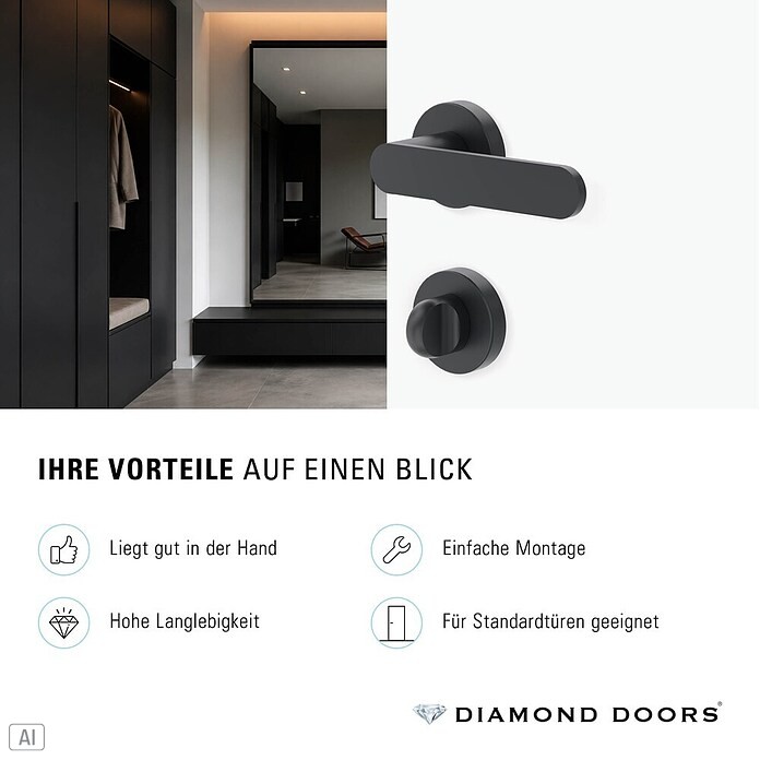 Diamond Doors WC-Türgarnitur (Türstärke: 40 - 45 mm, Schlitzkopf/Olive SK/OL, Anthrazit)