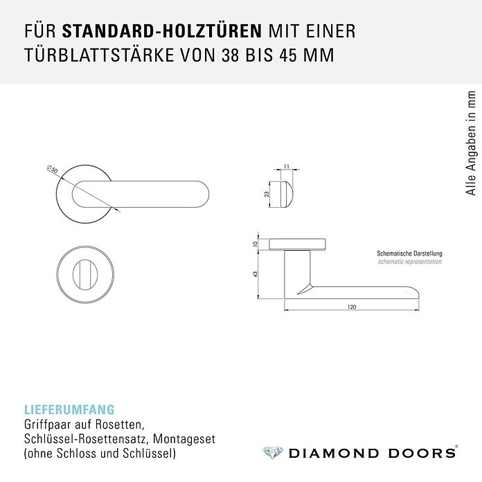 Diamond Doors WC-Türgarnitur (Türstärke: 40 - 45 mm, Schlitzkopf/Olive SK/OL, Anthrazit)