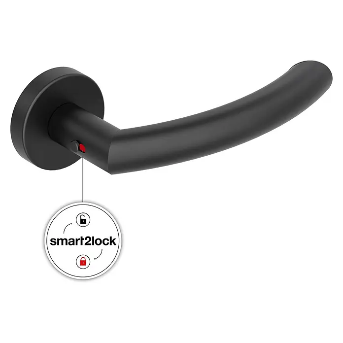 Diamond Doors Zimmertürgarnitur Wisconsin Smart2Lock rechts - Stärke Tür: 38 mm - 45 mm, L-Form, Schwarz, DIN Anschlag: Rechts, Passend für: Türen ohne Schlüssellochbohrung, Türen mit Schlüssellochbohrung benötigen zusätzlich eine Blindrosette - Schwarzer Türgriff mit integrierter smart2lock-Funktion und Ent-/Verriegelungsanzeige.