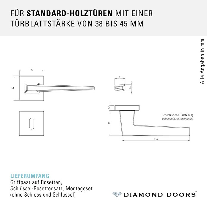 Diamond Doors Zimmertürgarnitur (Türstärke: 40 - 45 mm, Buntbart BB, Anthrazit)