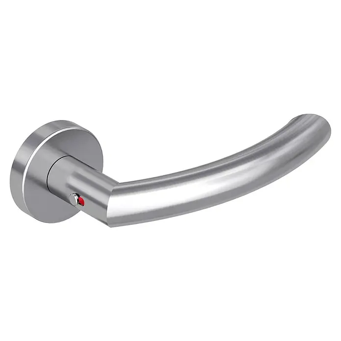 Diamond Doors Zimmertürgarnitur Wisconsin Smart2Lock rechts - Stärke Tür: 38 mm - 45 mm, L-Form, Edelstahl matt, DIN Anschlag: Rechts, Passend für: Türen ohne Schlüssellochbohrung, Türen mit Schlüssellochbohrung benötigen zusätzlich eine Blindrosette - Türklinke aus gebürstetem Metall in Silber mit roter Sichtscheibe für die Privatsphäre.