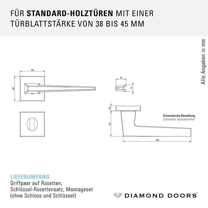 Diamond Doors WC-Türgarnitur (Türstärke: 40 - 45 mm, Schlitzkopf/Olive SK/OL, Anthrazit)