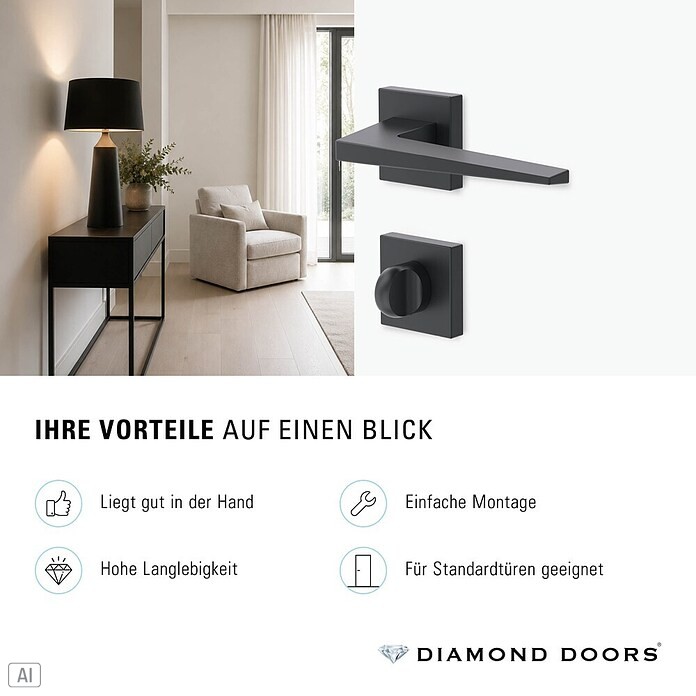 Diamond Doors WC-Türgarnitur (Türstärke: 40 - 45 mm, Schlitzkopf/Olive SK/OL, Anthrazit)