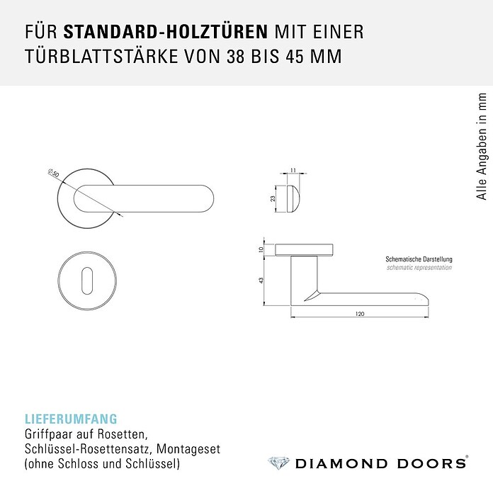 Diamond Doors Zimmertürgarnitur (Türstärke: 40 - 45 mm, Buntbart BB, Anthrazit)