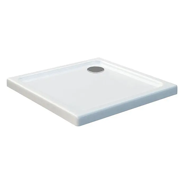 Glasdeals Duschtasse 50 mm Sanitäracryl 100 x 100 cm - 3902 -  - Weiße, quadratische Duschwanne mit verchromter Ablaufabdeckung.