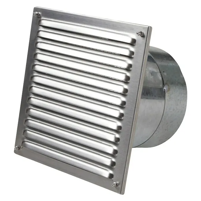Lüftungsgitter - B x H: 21 x 21 cm, Durchmesser: 80 mm, Edelstahl - Metall-Lüftungsgitter mit Lamellen und rundem Anschlussstutzen für Zuluft oder Abluft, ideal für Haus, Werkstatt und Garage.