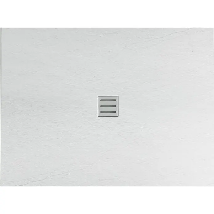 Glasdeals Duschtasse 32 mm SMC STEINLOOK 120 x 80 cm weiß - 3964 -  - Weiße, strukturierte Duschwanne mit einem mittigen quadratischen Ablaufgitter mit drei Querstreben.