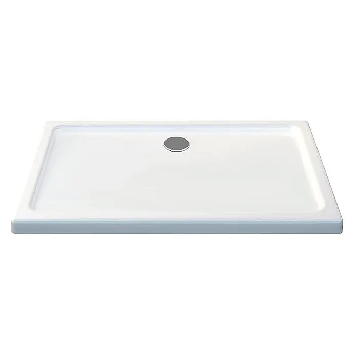 Glasdeals Duschtasse 50 mm Sanitäracryl 120 x 80 cm - 3906 -  - Weißer, rechteckiger Duschwannenboden mit mittigem Metallablauf.