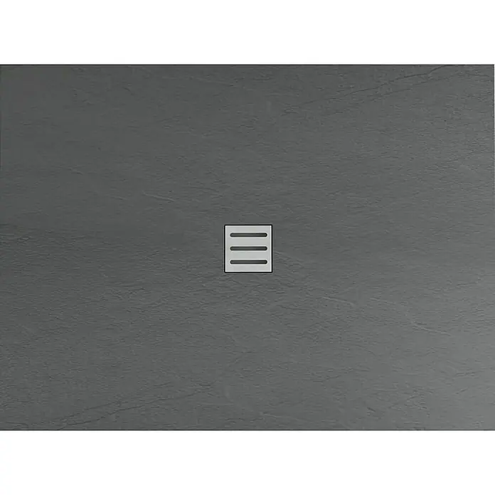 Glasdeals Duschtasse 32 mm SMC STEINLOOK 120 x 80 cm schwarz - 3864 -  - Dunkelgraue, strukturierte Duschwanne mit rechteckigem Drei-Steg-Ablaufrost.