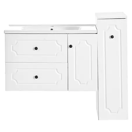 SONNENH Badmöbel-Set 107 cm mit Keramikbecken und Seitenschrank, Weiß
