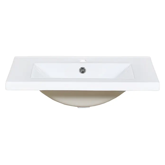 SONNENH Badmöbel-Set mit Keramikbecken, Walnussoptik, 61 cm -  - Weißes rechteckiges Keramikwaschbecken mit integriertem Waschtisch, Chromablauf und Überlaufloch.