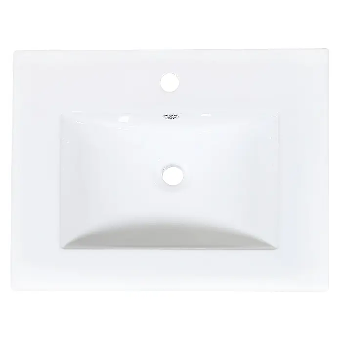 SONNENH Badmöbel-Set mit Keramikbecken, Walnussoptik, 61 cm -  - Weiße Keramik-Waschtischplatte mit rechteckigem Becken, einem Hahnloch und Überlauf.