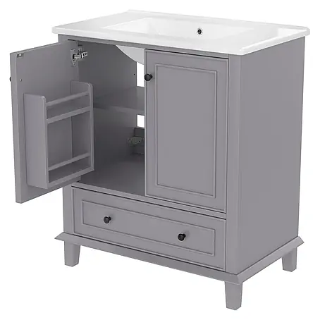 SONNENH Badmöbel-Set, Grau, 76 cm, Keramikbecken und Türablagen