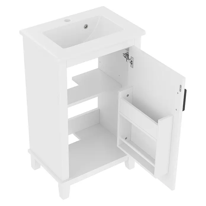 SONNENH Badmöbel-Set mit Keramikbecken und einer Tür, weiß, 51 cm -  - Weißer Waschtisch mit integriertem Waschbecken, offener Schrank mit zwei Ablagen und Stauraum in der Tür.