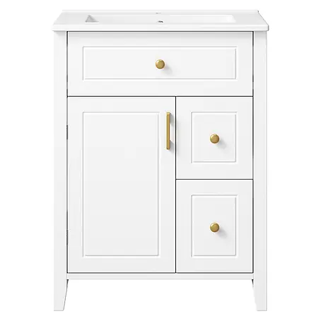 SONNENH Badmöbel-Set 61 cm mit Klappfach und zwei Schubladen, Weiß