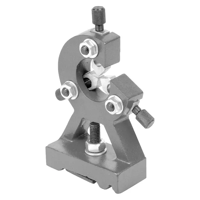 Rotwerk Lünette - Durchmesser: 30 mm - Graue Rohrschneider-Werkzeugaufnahme mit Schraubstock zur präzisen Rohrbearbeitung. Ideal für Installateure und Handwerker.