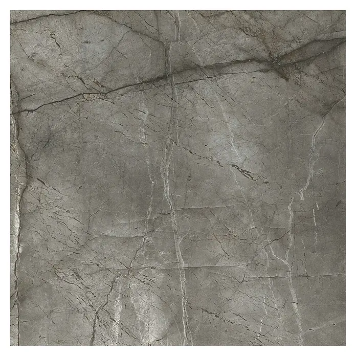 Feinsteinzeugfliese Room - 100 x 100 cm, Silber, Glänzend - Graue Marmorplatte mit natürlichen dunklen und weißen Adern.