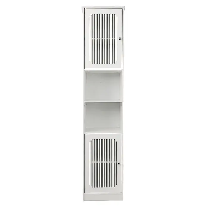 SONNENH Hochschrank 36 x 30 x 163 cm, Weiß -  - Weißer Lagerschrank mit zwei Lamellentüren und zwei offenen Fächern, ideal zur Organisation in Bad oder Wohnzimmer.