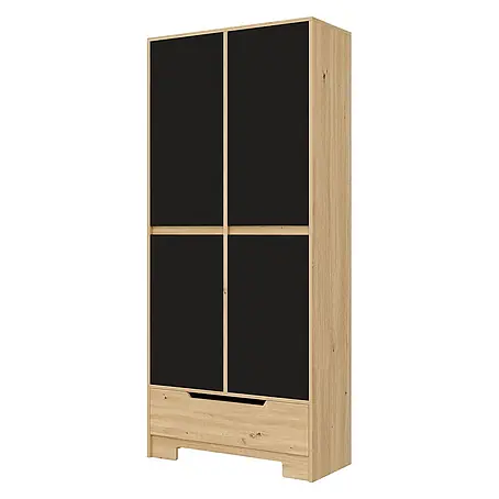 SONNENH Vorratsschrank 80 x 35 x 180 cm, Schwarz/Natur