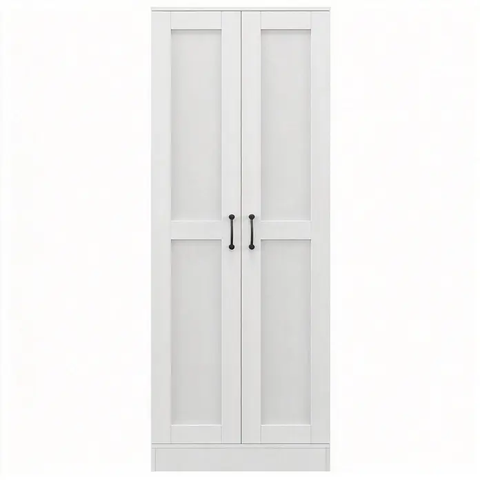 SONNENH Hochschrank 60 x 36,5 x 175 cm, Weiß -  - Weißer zweitüriger Kleiderschrank mit schwarzen Griffen.