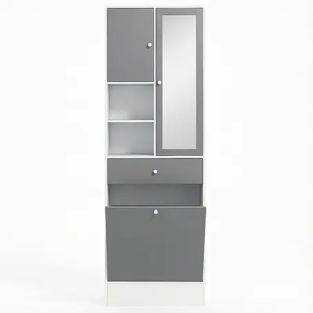 SONNENH Bad-Hochschrank 80 x 40 x 181 cm, Weiß/Grau