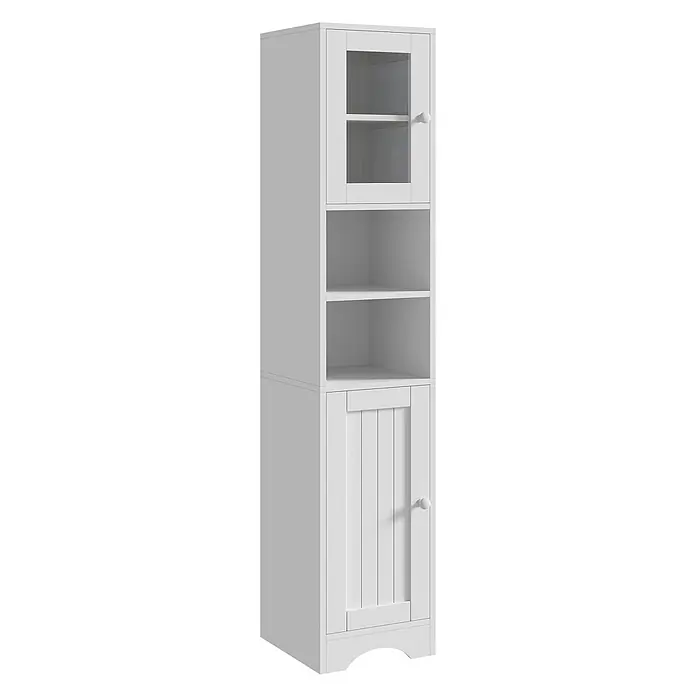 SONNENH Hochschrank 30 x 35 x 160 cm, Weiß -  - Weißer Hochschrank mit Glastür, offenen Fächern und Lamellentür.