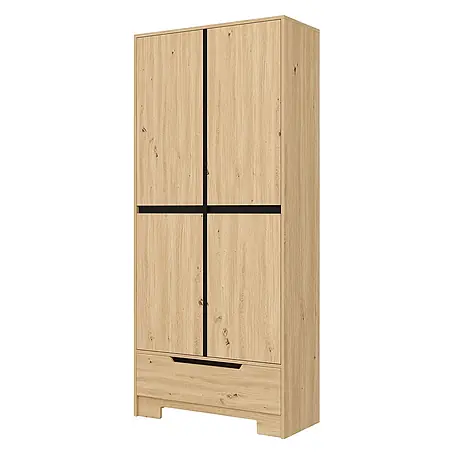 SONNENH Vorratsschrank 80 x 35 x 180 cm, Natur/Schwarz