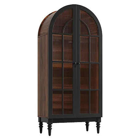 SONNENH Vitrine 76 x 38,5 x 165 cm, Schwarz/Walnussoptik