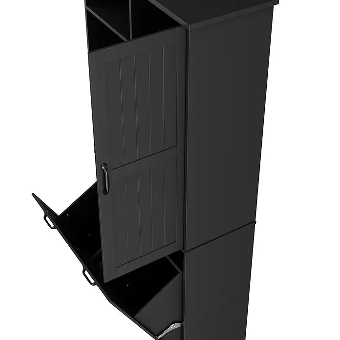 SONNENH Aufbewahrungsschrank 78 x 35 x 172,7 cm, Schwarz -  - Hoher schwarzer Schuhschrank mit offenem Fach, einer Tür und zwei kippbaren Schubladen, die Stauraum offenbaren.